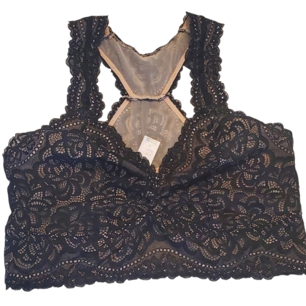 Torrid Semi Sheer Black Floral Lace And Mesh Racerback Bralette Size L - Picture 1 of 4